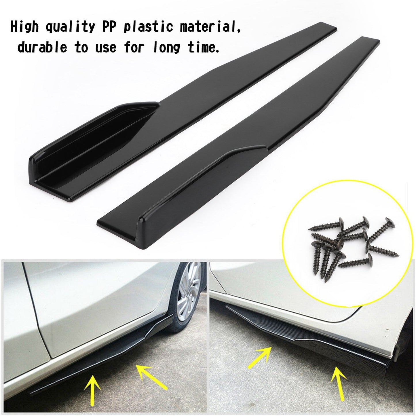 Pair 86cm Car Gloss Black Side Skirts Rocker Splitters Diffuser Winglet Wings
