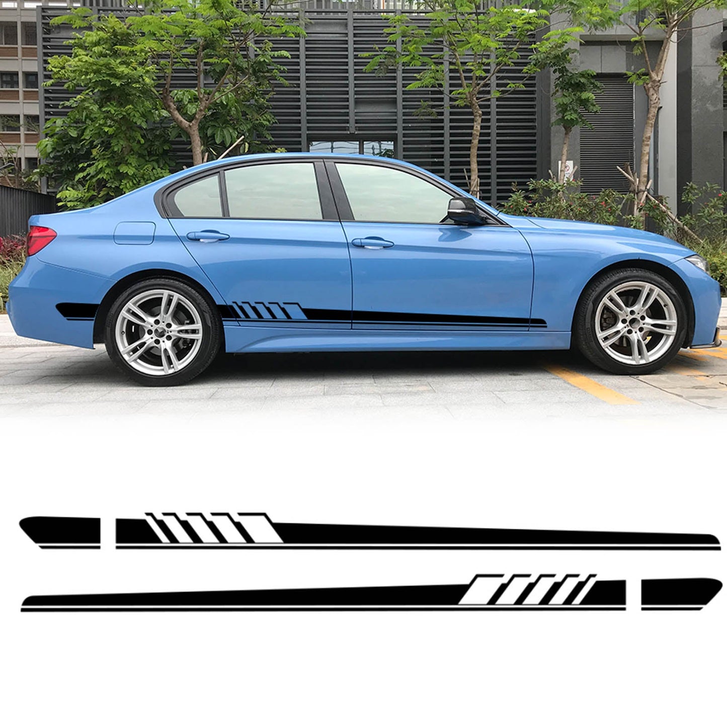 2pcs Side Skirt Stripes Decal Sticker for Mercedes Benz W205 C Class AMG Black