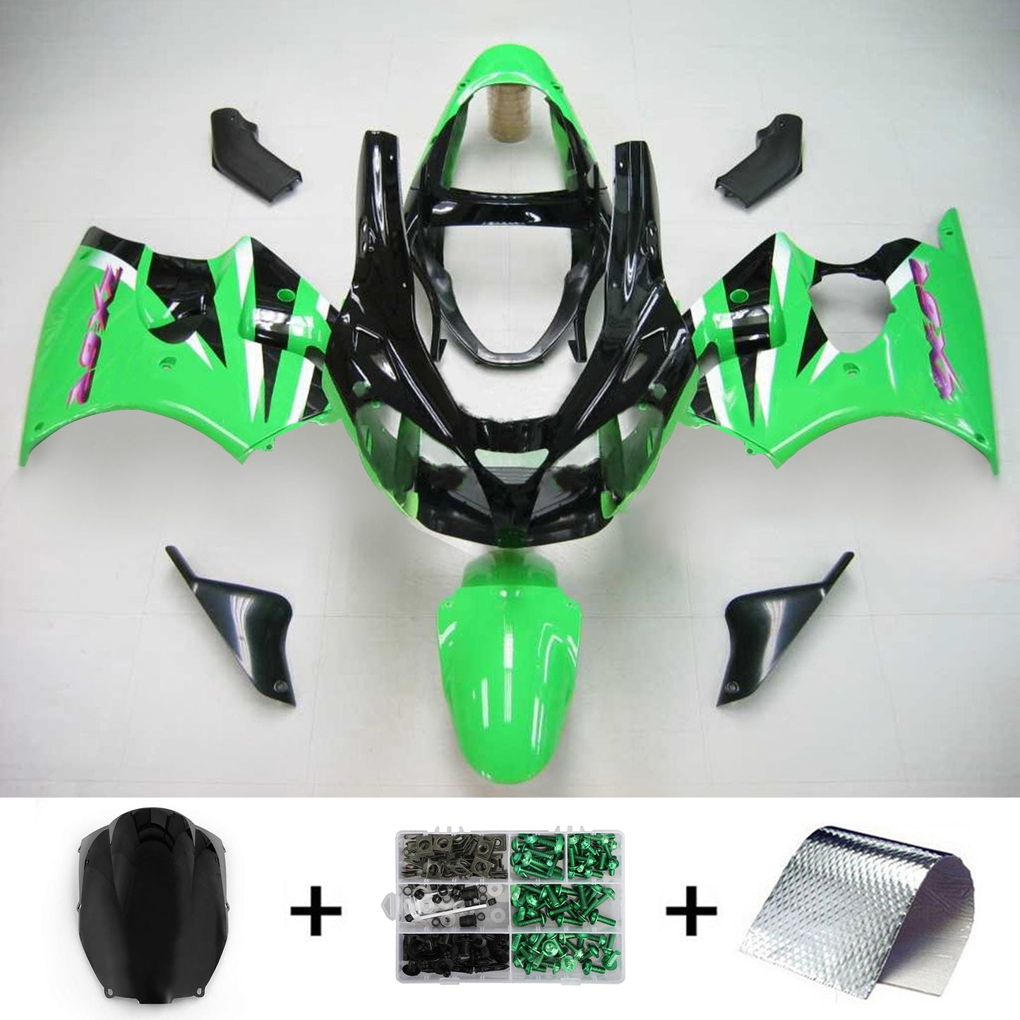 2000-2002 Kawasaki ZX6R 636/2005-2008 Kawasaki ZZR600 Amotopart Fairings Plastics Green Blue ZX6R Racing Customs Fairing