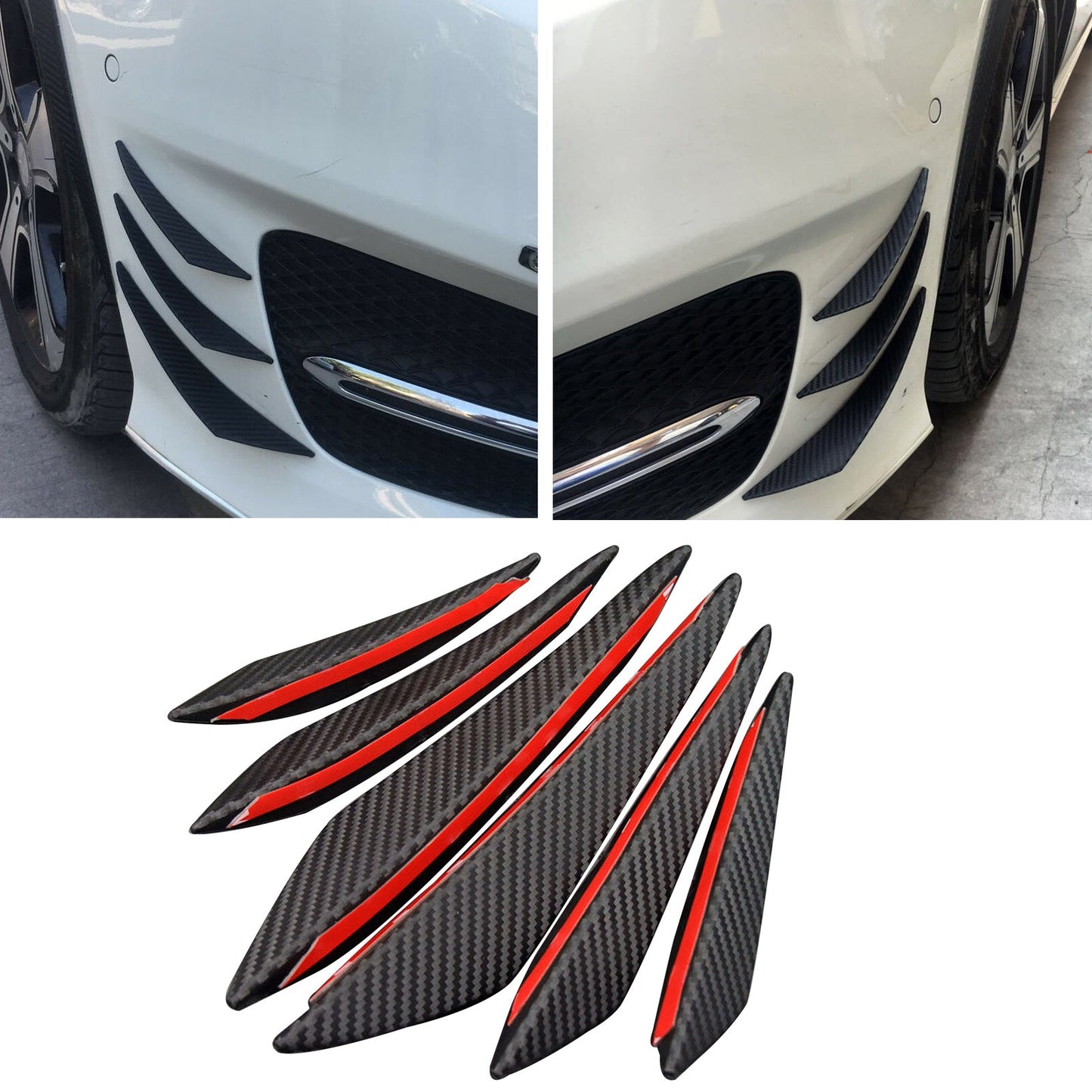 6pcs Universal Car Front Bumper Fins Spoiler Canards Refit Carbon Fiber Look