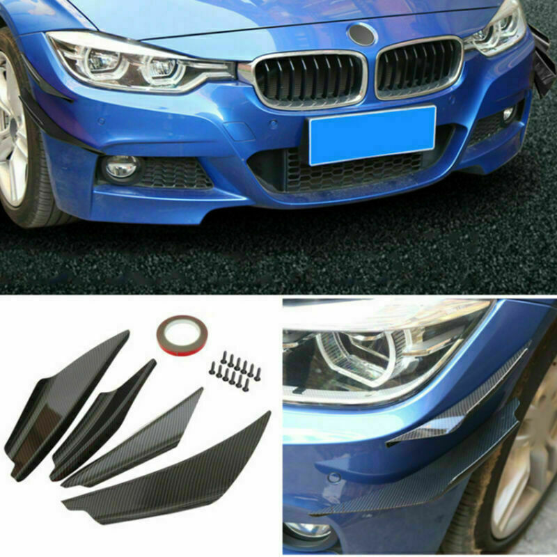 Universal Car Front Bumper Fins Body Splitter Spoiler Canards Carbon Fiber Look