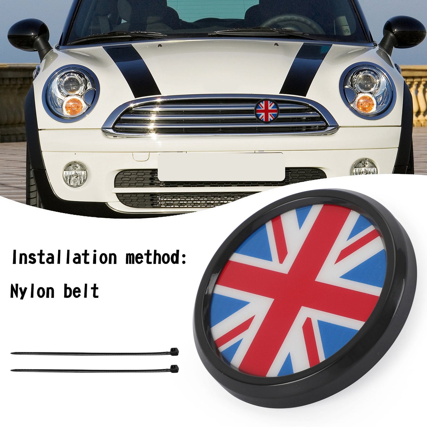 UK Flag Grille Front Grill Emblem Badge For BMW MINI Cooper Black & White