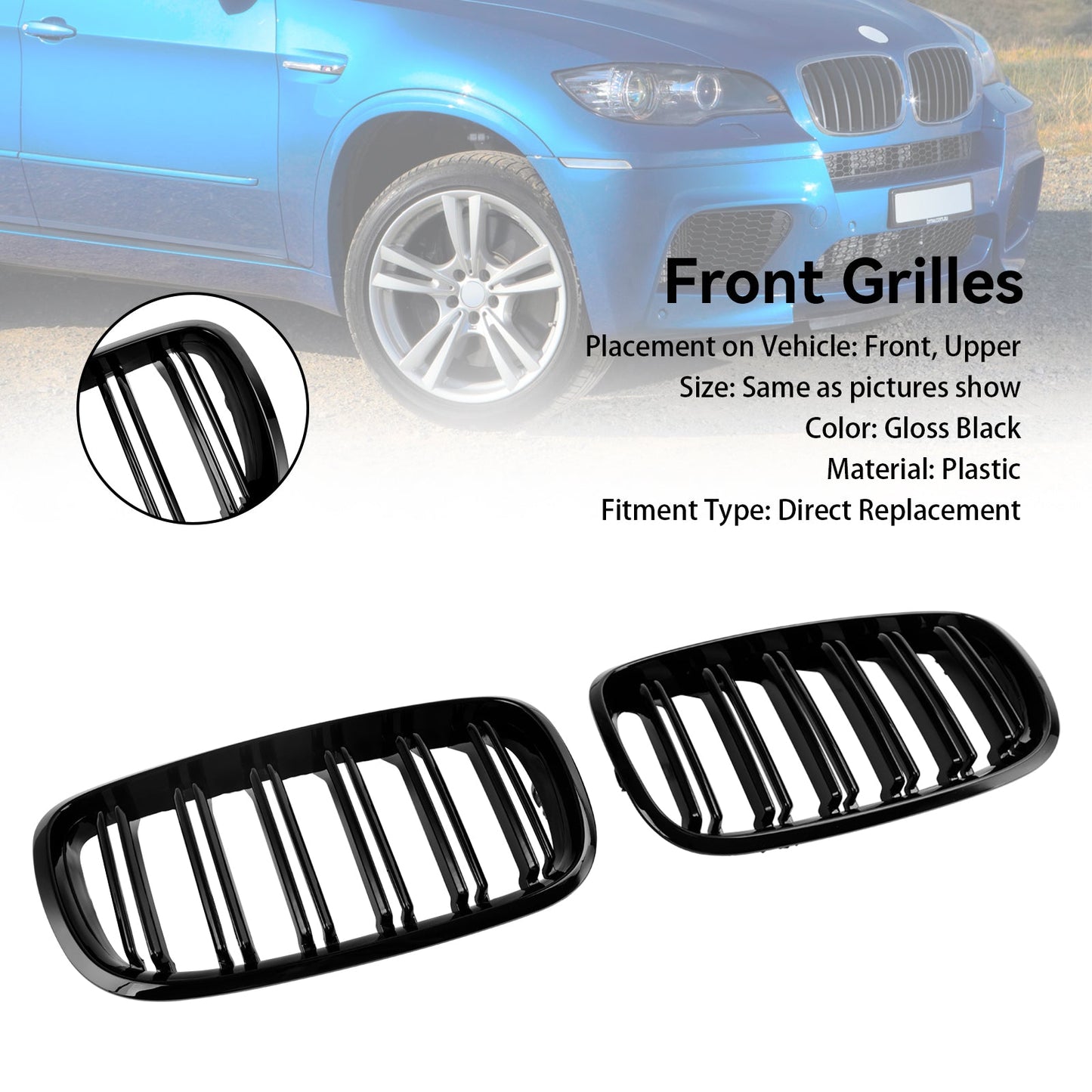 BMW X6 Hybrid E72 2008-2011 Front Bumper Kidney Grille Grill Gloss Black