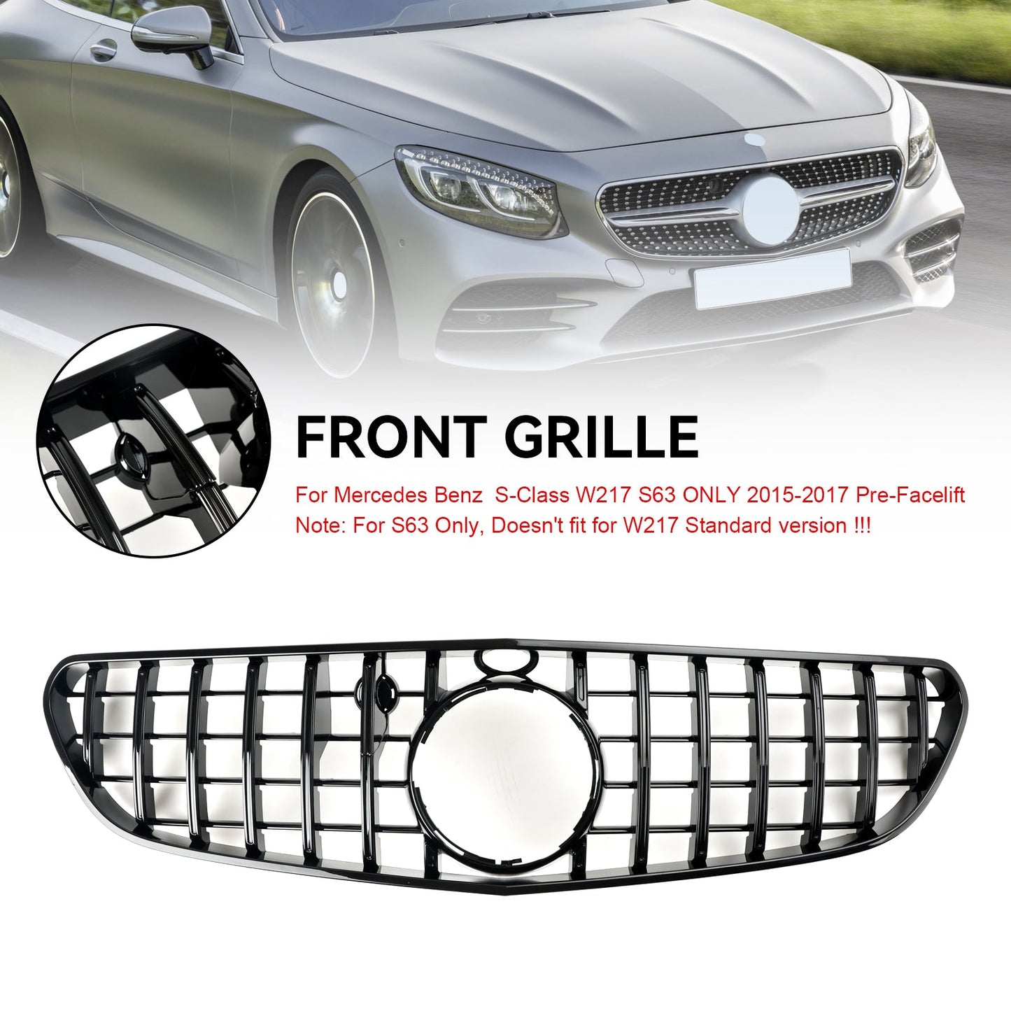 2015-2017 S-Class W217 S63 AMG Pre-Facelift Mercedes Benz Front Bumper Grille Grill