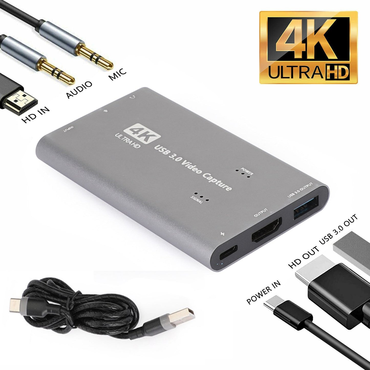 4K 60fps HD to USB 3.0 Video Capture Card Game Live Streaming Recorder Device