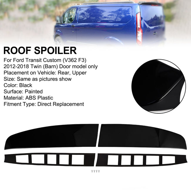 2012-2023 Ford Transit Custom (V362 F3) Gloss Black Rear Twin Barn Door Roof Spoiler