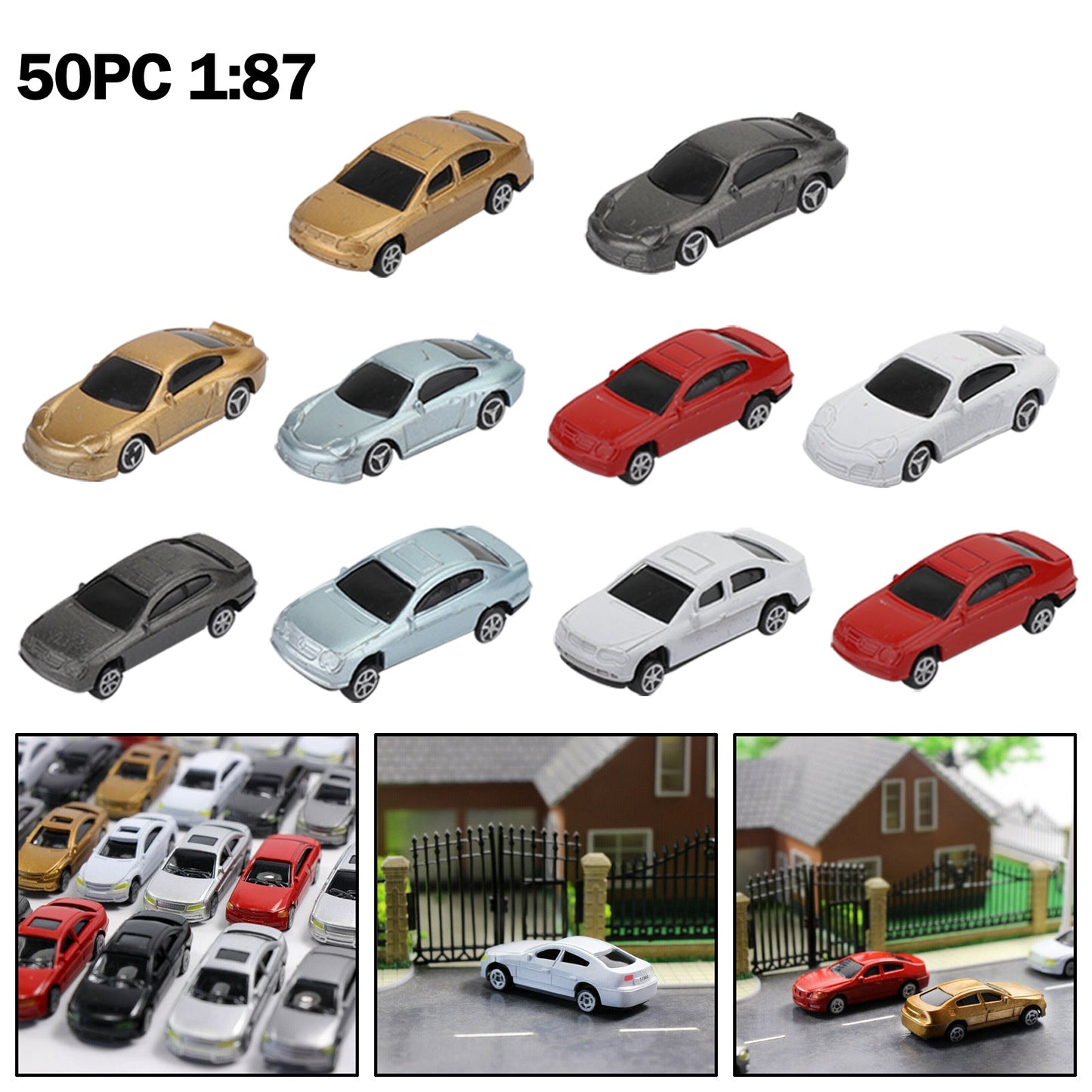 50pcs HO Scale Model Car 1:87 Building Train Scenery Architecture Model