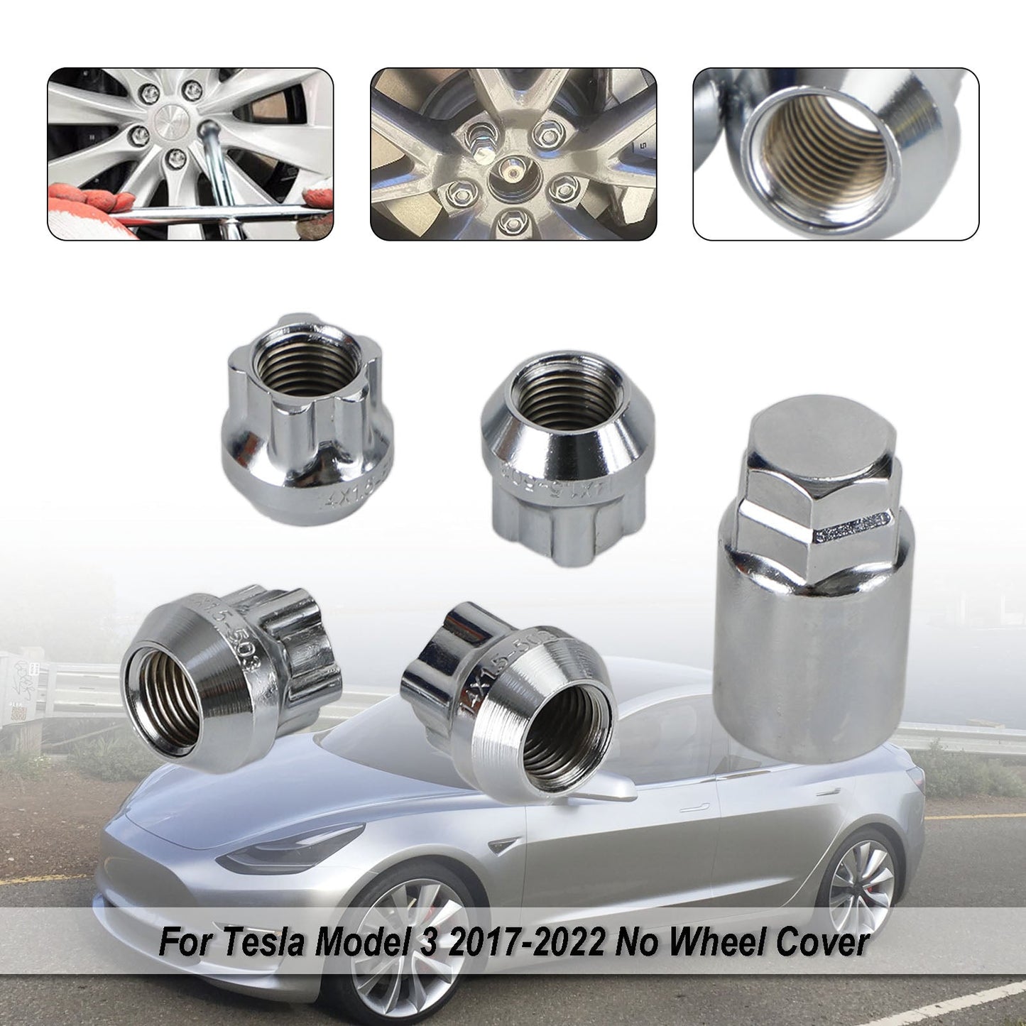 M14×1.5 Tesla Model S/3/X/Y All Year Chrome 4PCS Wheel Lock Lug Nut