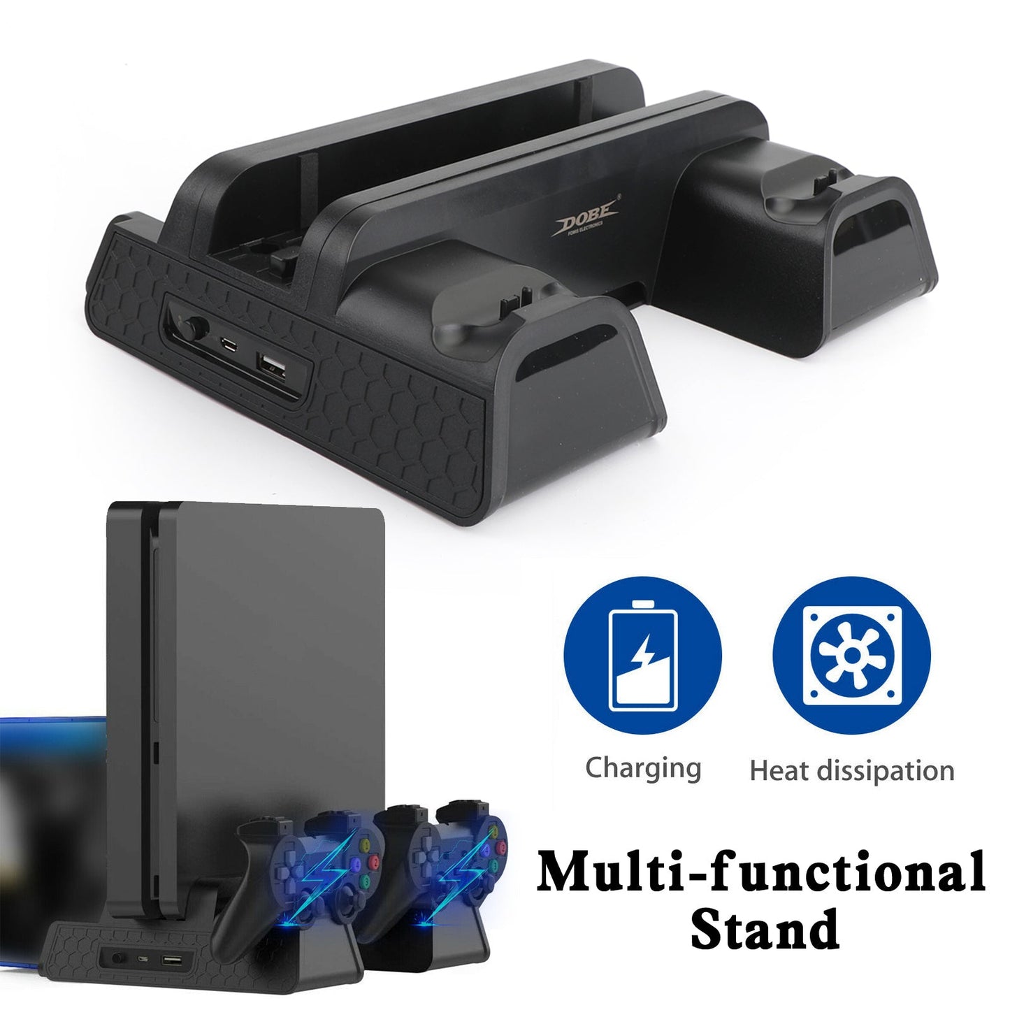 Vertical Stand + Cooling Fan Controller Charging Dock Fit For PS4 Pro/Slim