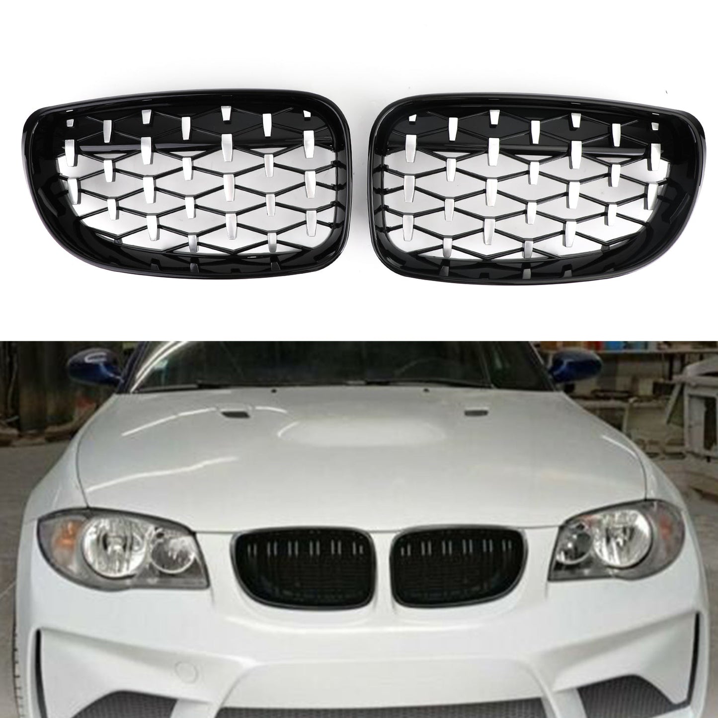 Front Grille Fit BMW 1 Series E81 E87 E82 E88 128i 135i 2008-2012 Black & Chrome