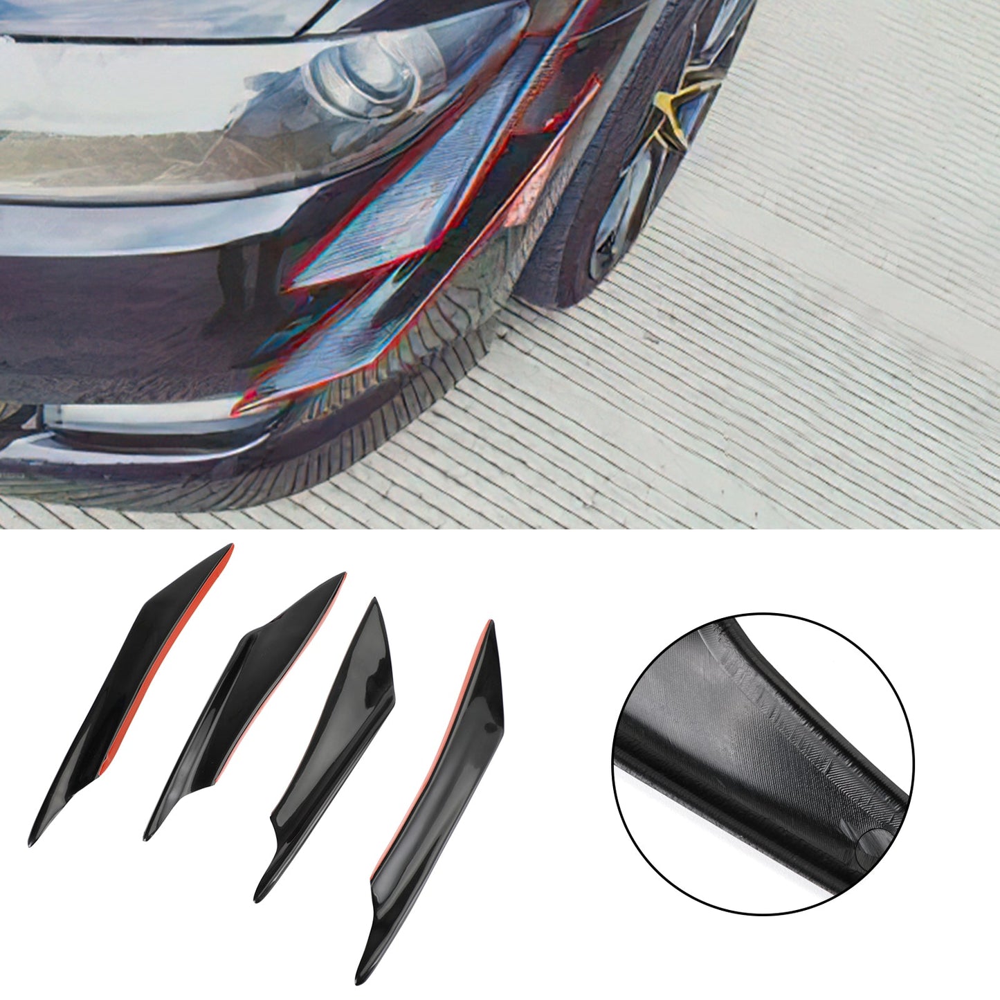 4pcs Universal Car Front Bumper Fins Body Splitter Spoiler Canards Gloss Black
