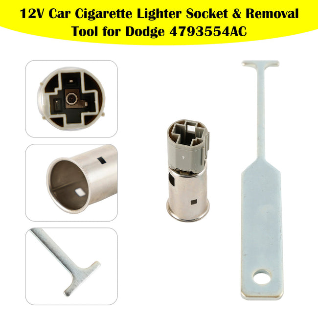 12V Car Cigarette Lighter Socket & Removal Tool for Dodge 4793554AC