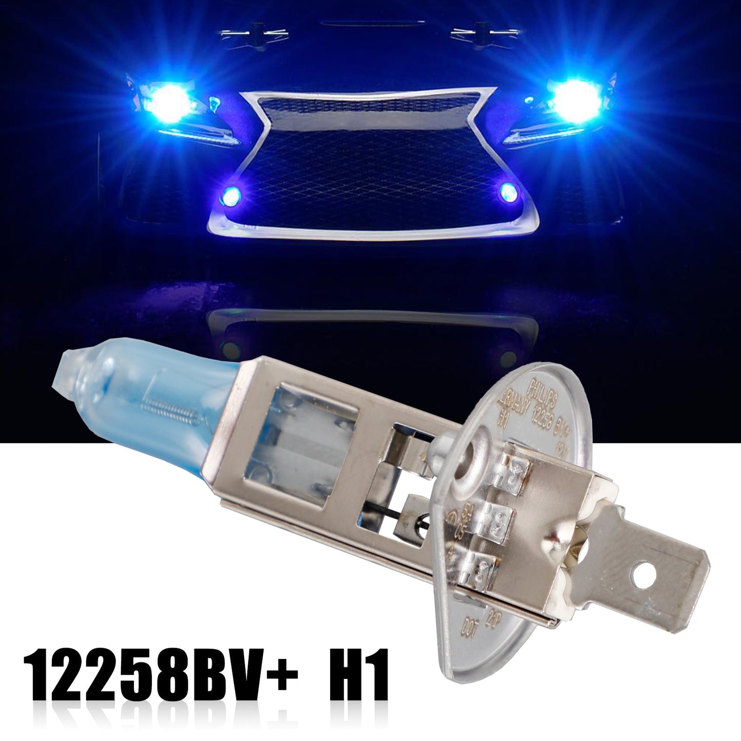 For Philips 12258BV+ BlueVision 4000K Car Headlight Bulbs H1 12V55W P14.5S