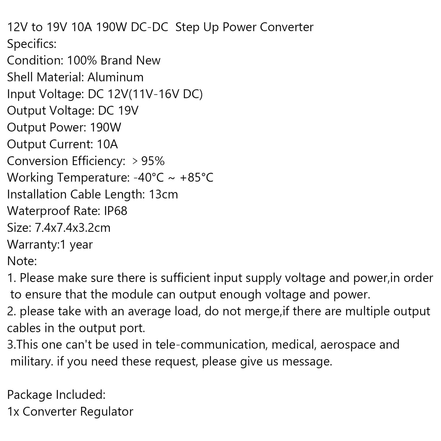 12V to 19V 10A 190W DC-DC Boost Step Up Power Converter Voltage Regulator Module
