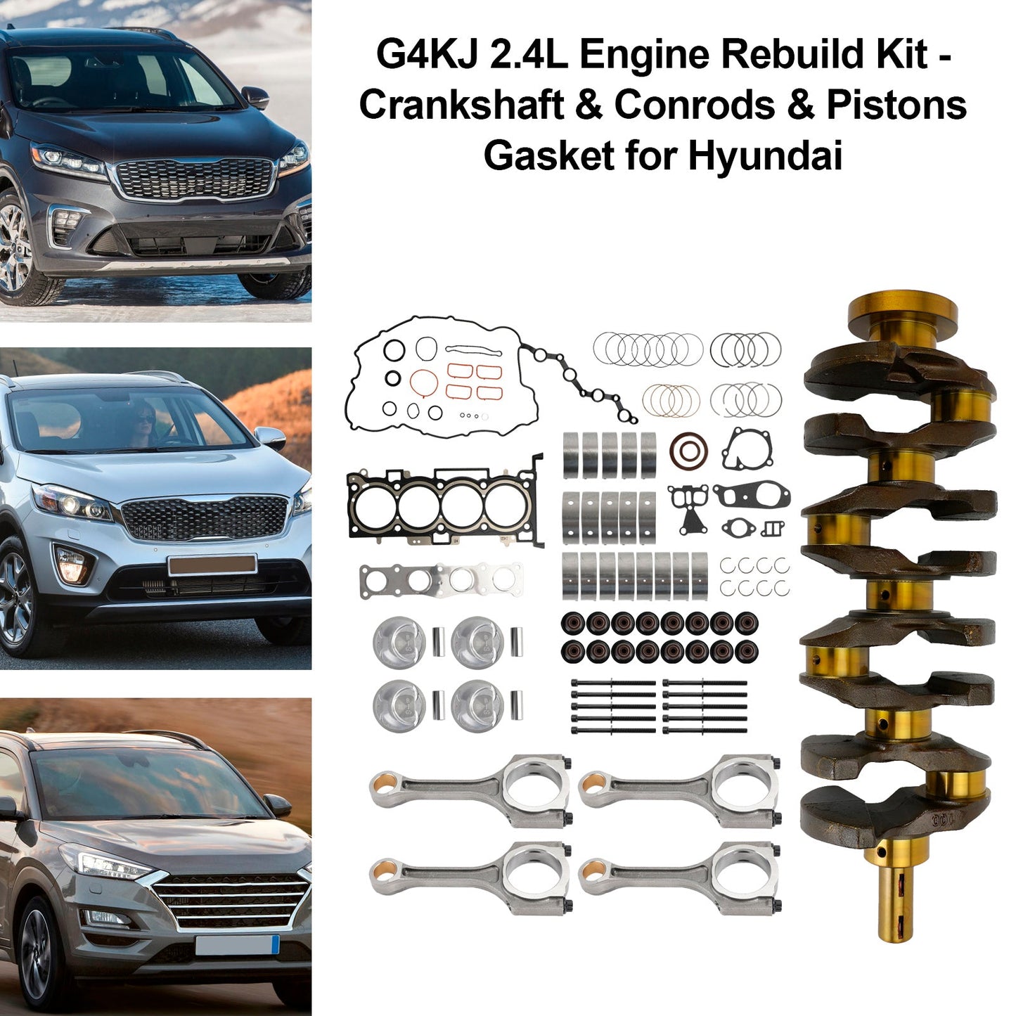 G4KJ 2.4L Engine Rebuild Kit - Crankshaft & Conrods & Pistons Gasket for Hyundai