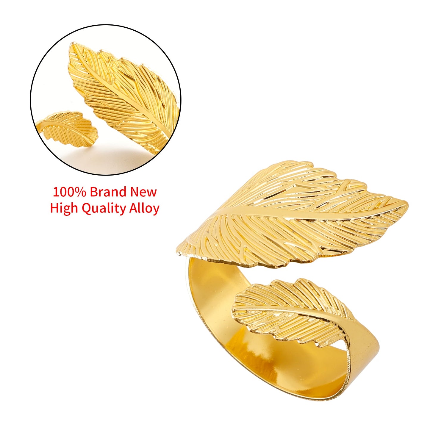 6PCS Napkin Rings Leaf Napkin Holder Adornmen Alloy Golden