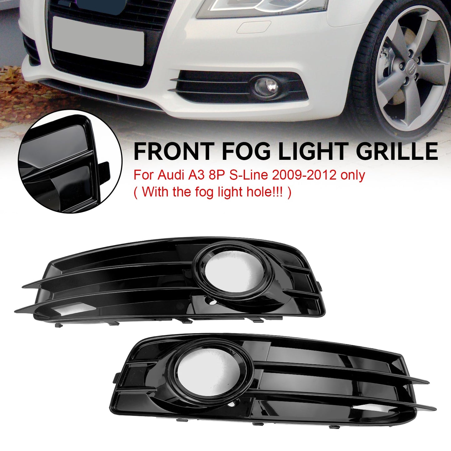 2009-2012 Audi A3 8P S-Line Front Lower Bumper Grille Fog Light Cover