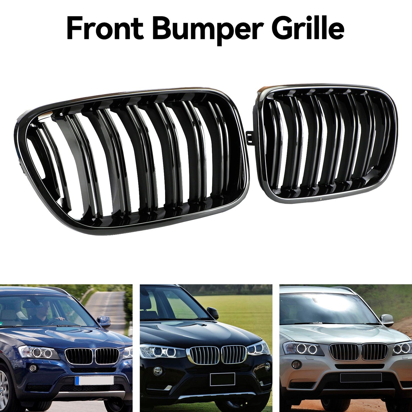 2011-2014 BMW X3 F25 Dual Line Gloss Black Front Bumper Kidney Grille Grill