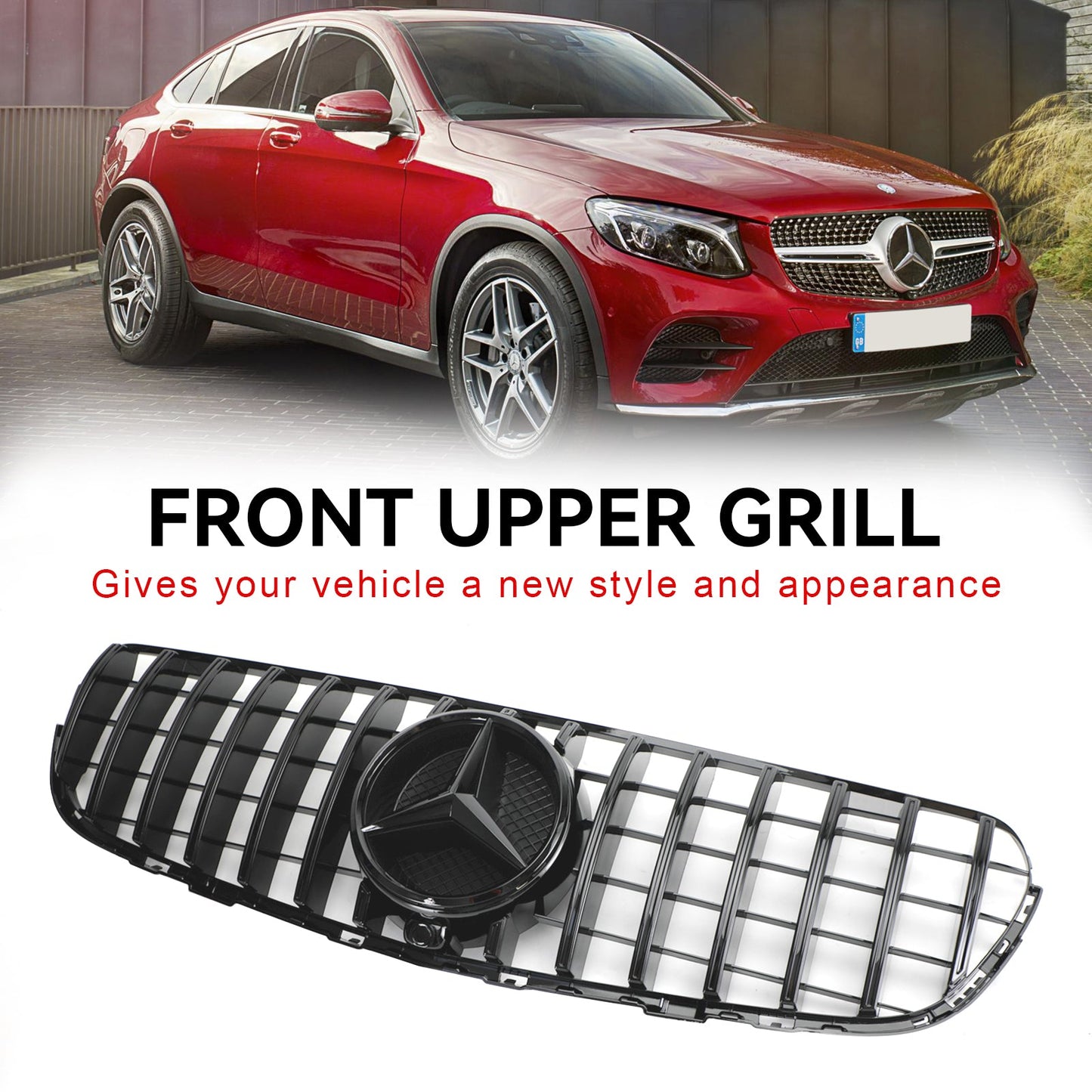 2015-2019 Mercedes Benz GLC X253 C253 Front Bumper Grille Grill Gloss with badge Black