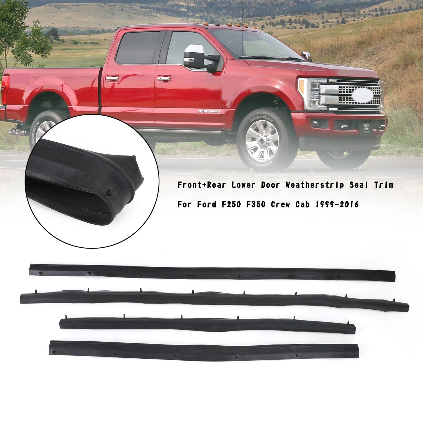 Front+Rear Lower Door Weather Strip Seal Trim For Ford F250 F350 Crew Cab 99-16