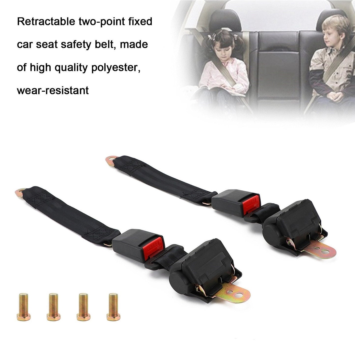 Universal Adjustable 2 Sets 2 Point Retractable Auto Car Safety Seat Belt Buckle