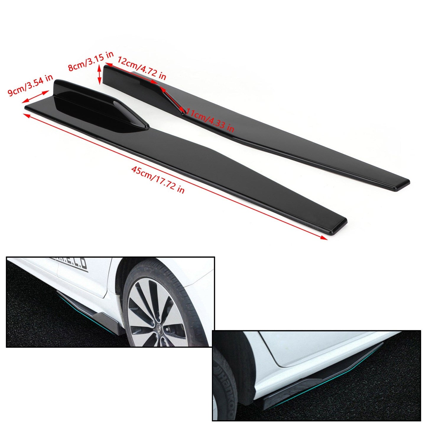 Pair 45cm Car Gloss Black Side Skirts Rocker Splitters Diffuser Winglet Wings