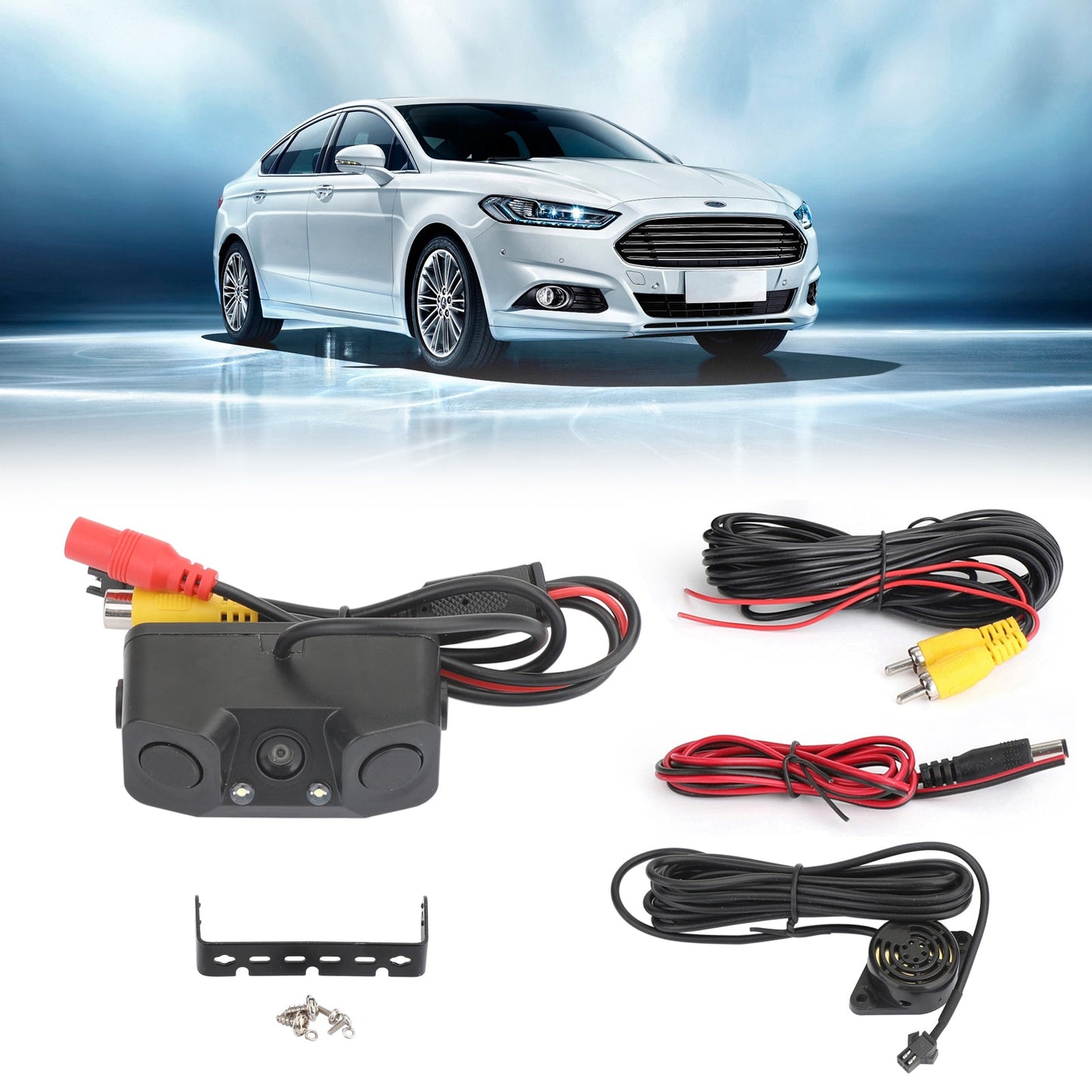 3in1 170° Car Reverse Rear View Camera with Backup Radar Parking Sensor