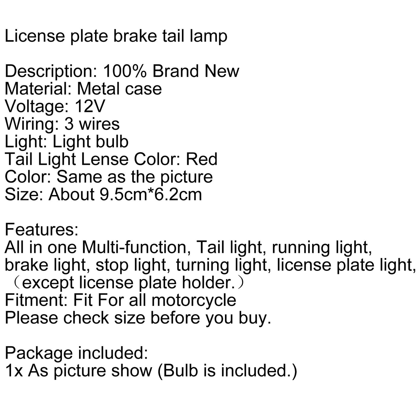 Universal Motorcycle Rear License Plate Brake Single Tail Light Fit Harley