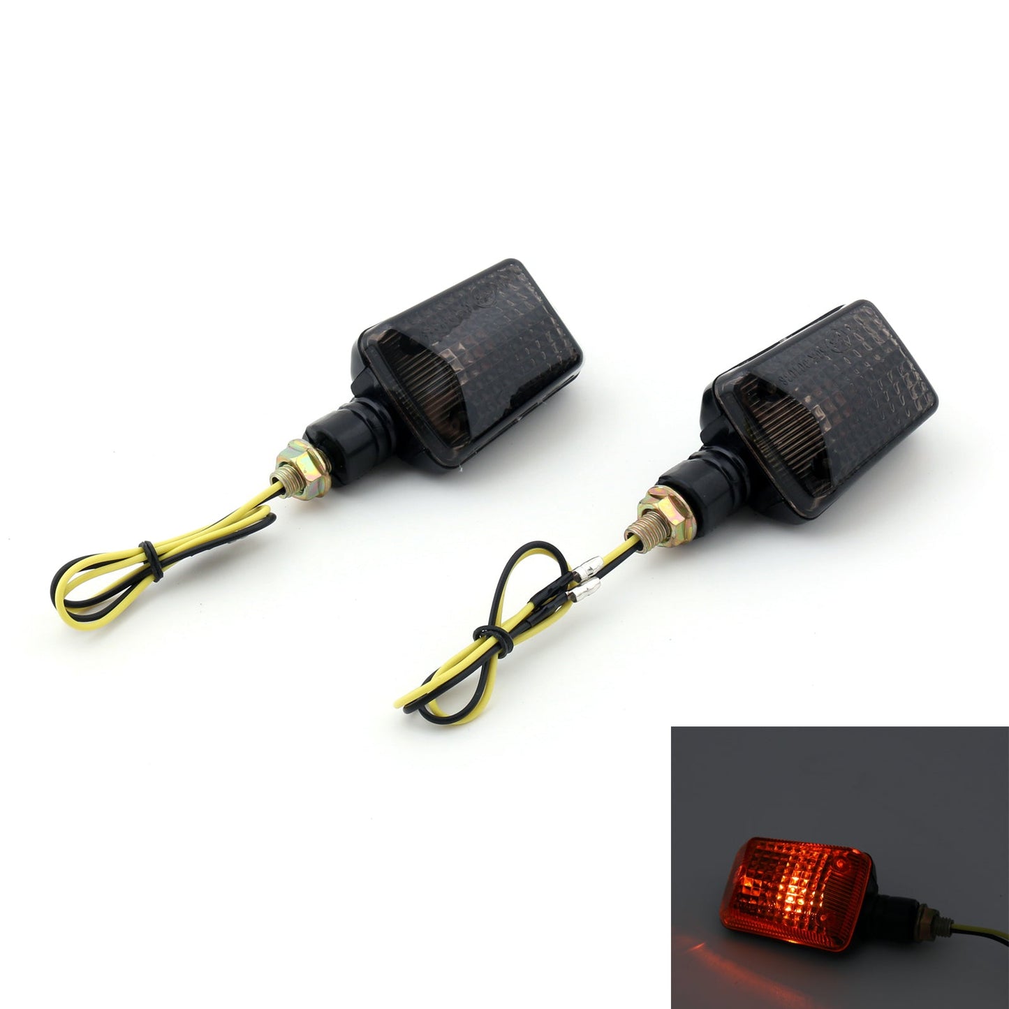 2 x Universal Motorcycle Turn Signal Light Lamp Blinkers Short Stalk Amber Lens