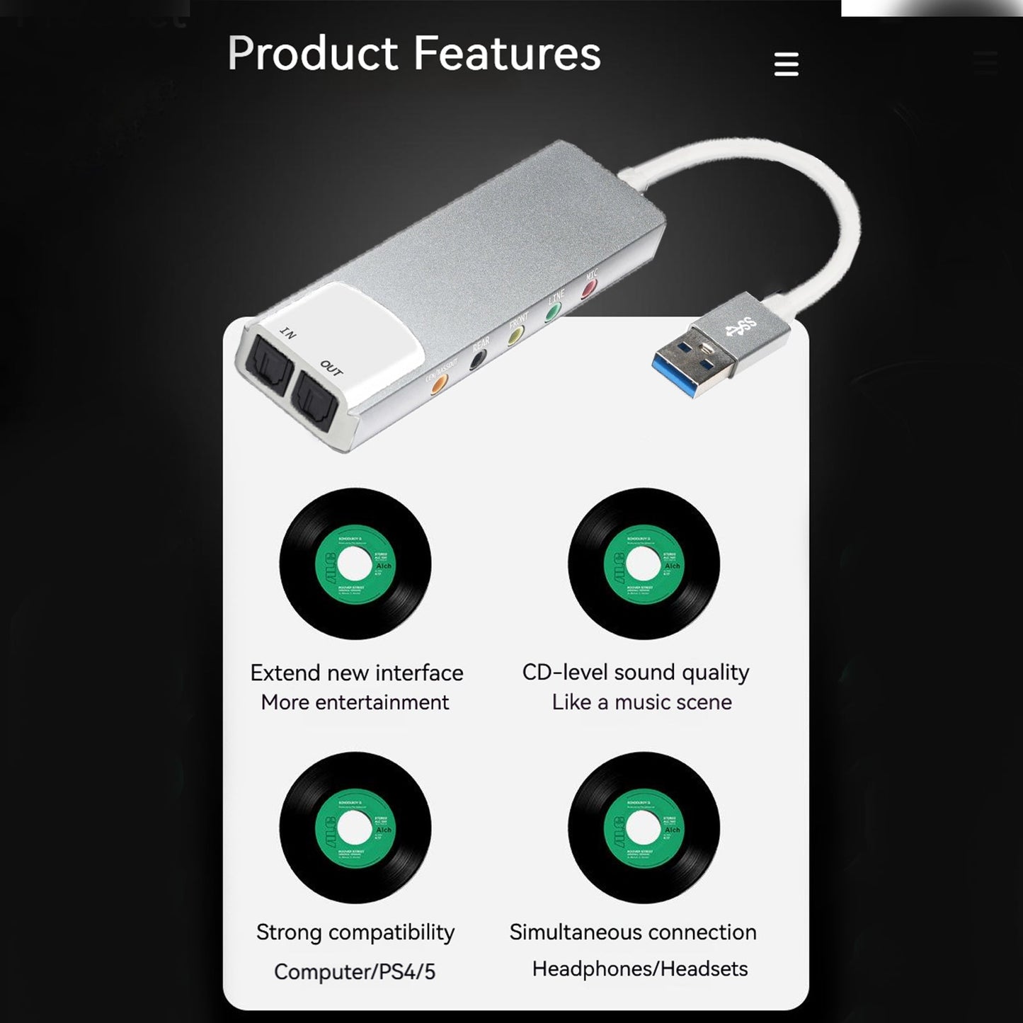 New Aluminum Alloy USB Optical Fiber SPDIF Card Computer External Multi-Function