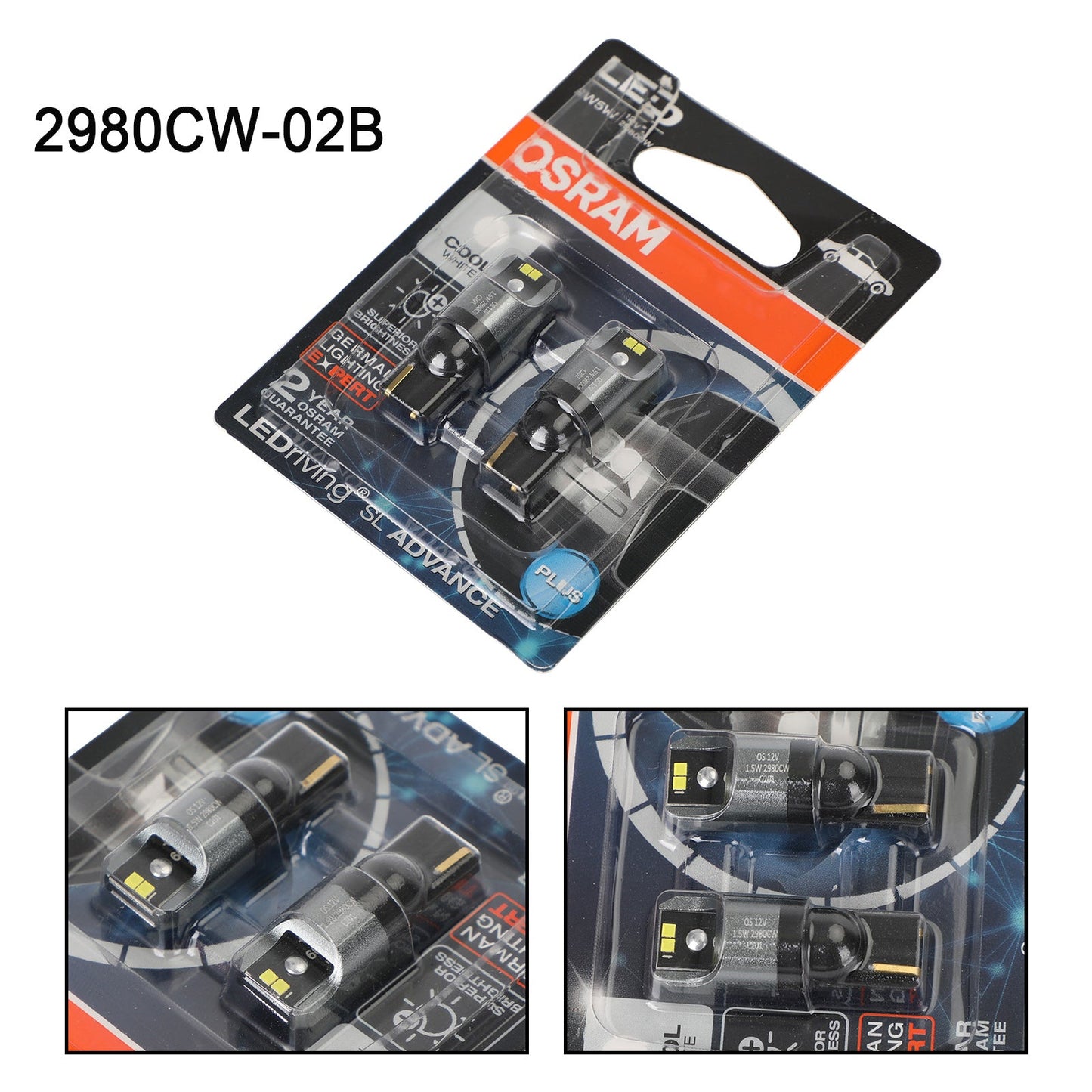 2x For OSRAM 2980CW Car Auxiliary Bulbs LED W5W 12V1.5W W2.1x9.5d