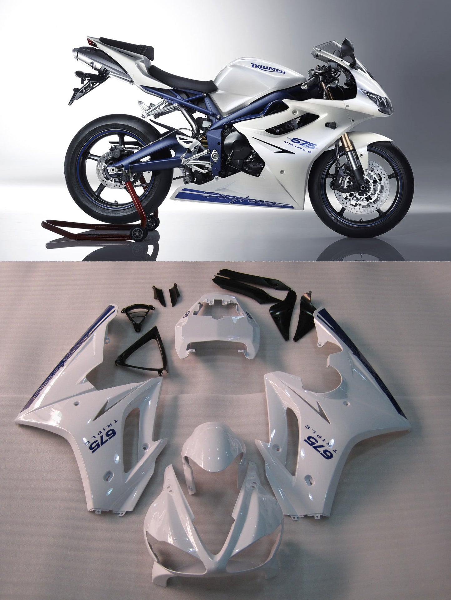 2009-2012 Triumph Daytona 675 Amotopart Fairings White Blue Daytona Racing Customs Fairing