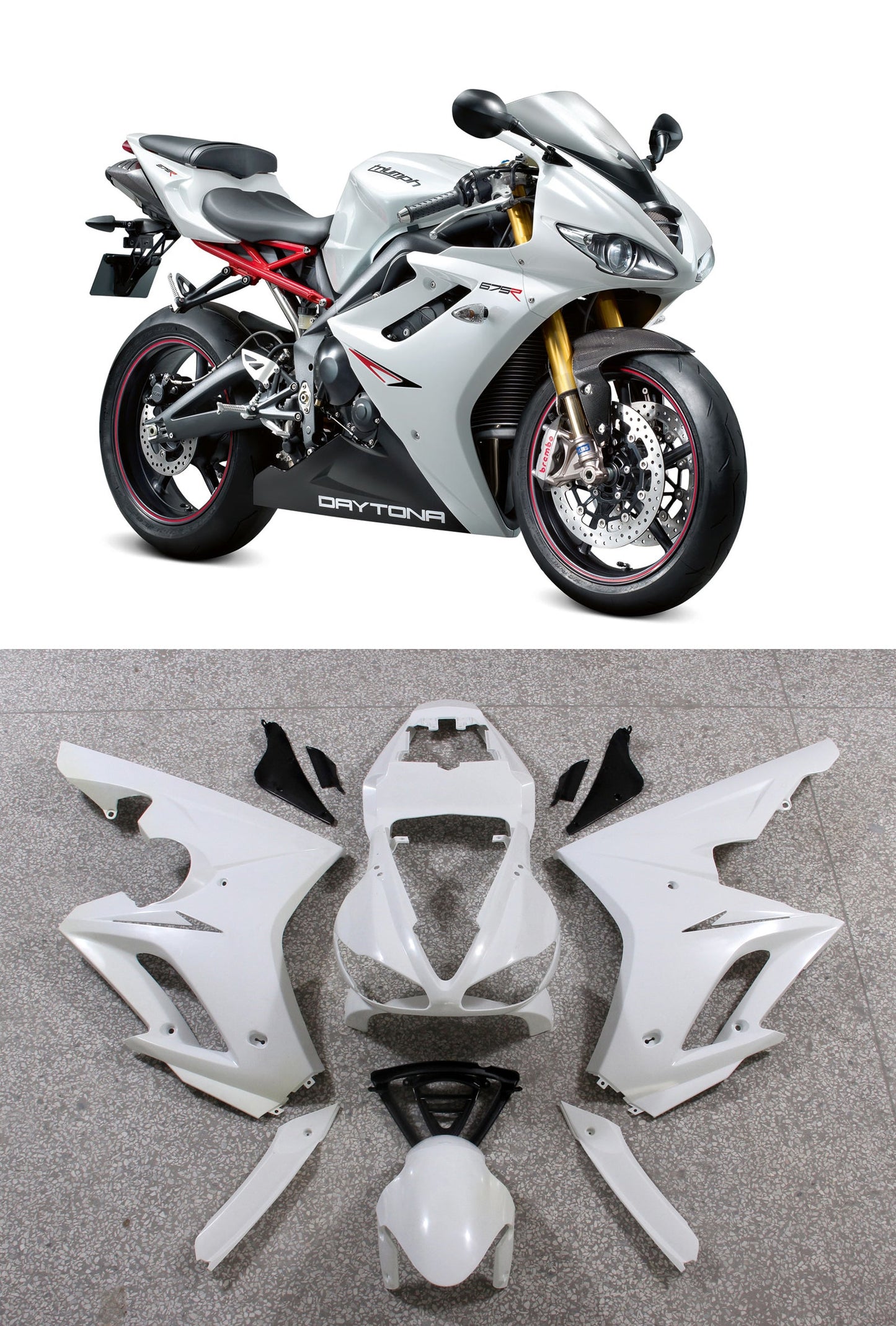 2009-2012 Triumph Daytona 675 Amotopart Fairings White Black Daytona Racing Customs Fairing