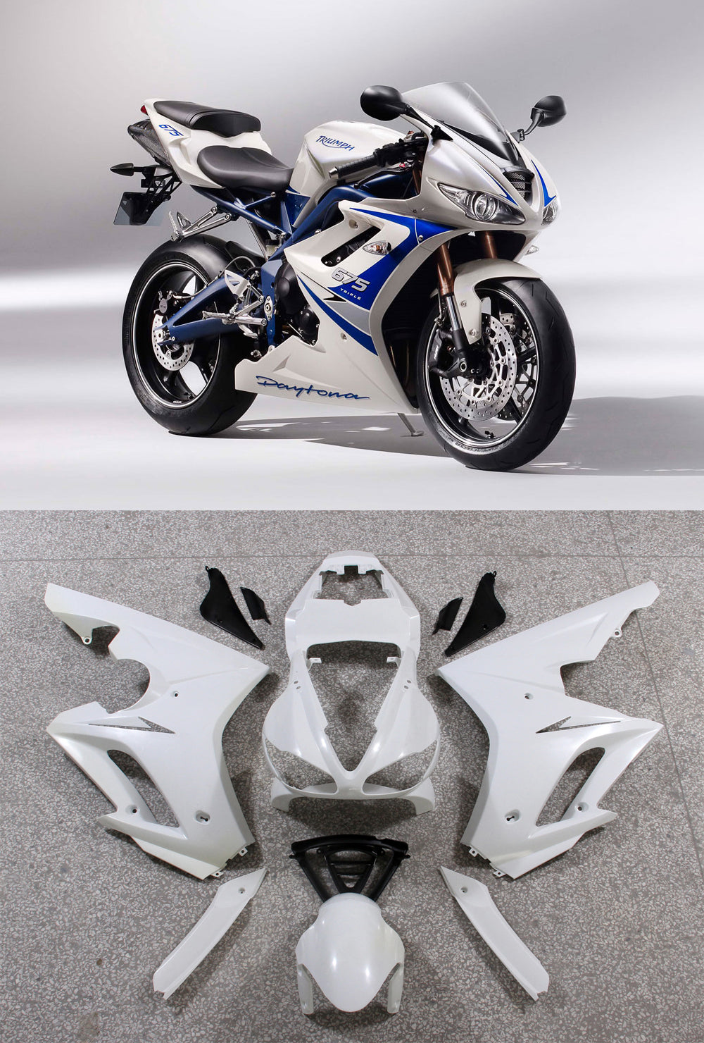 2009-2012 Triumph Daytona 675 Amotopart Fairings White Blue 675 Racing Customs Fairing