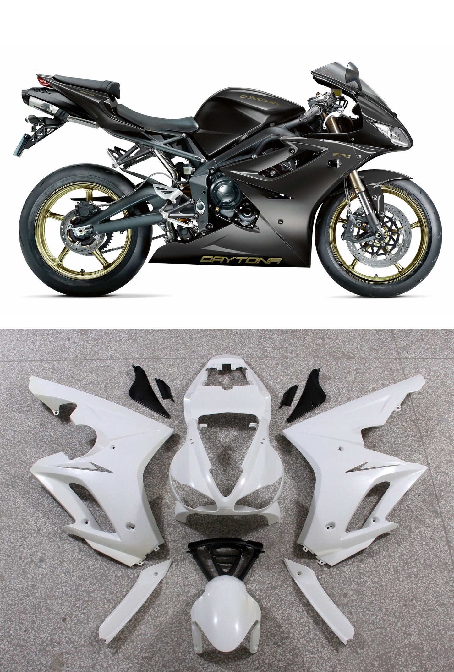 2009-2012 Triumph Daytona 675 Amotopart Fairings Black 675 Racing Customs Fairing