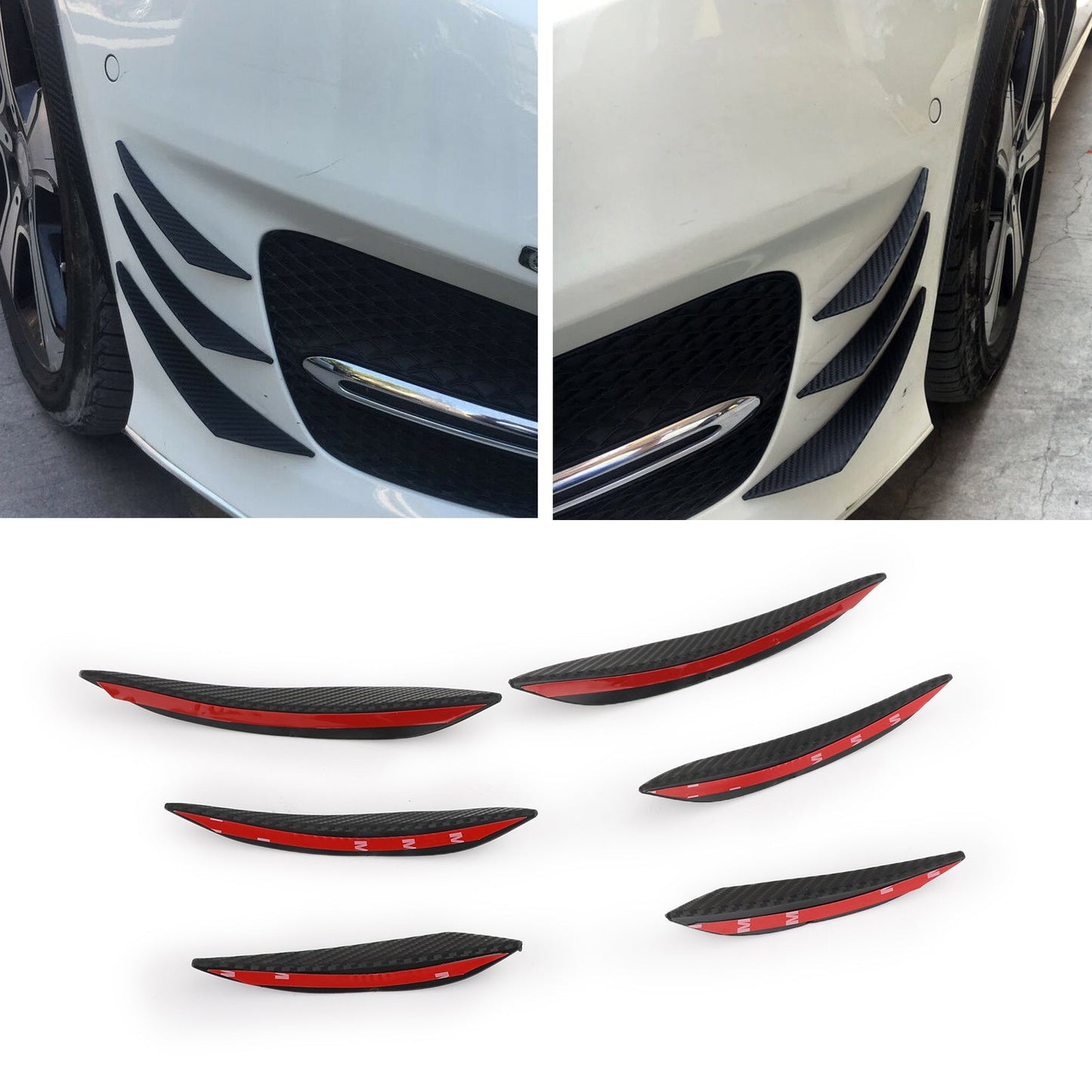 6pcs Universal Car Front Bumper Fins Spoiler Canards Refit Carbon Fiber Look