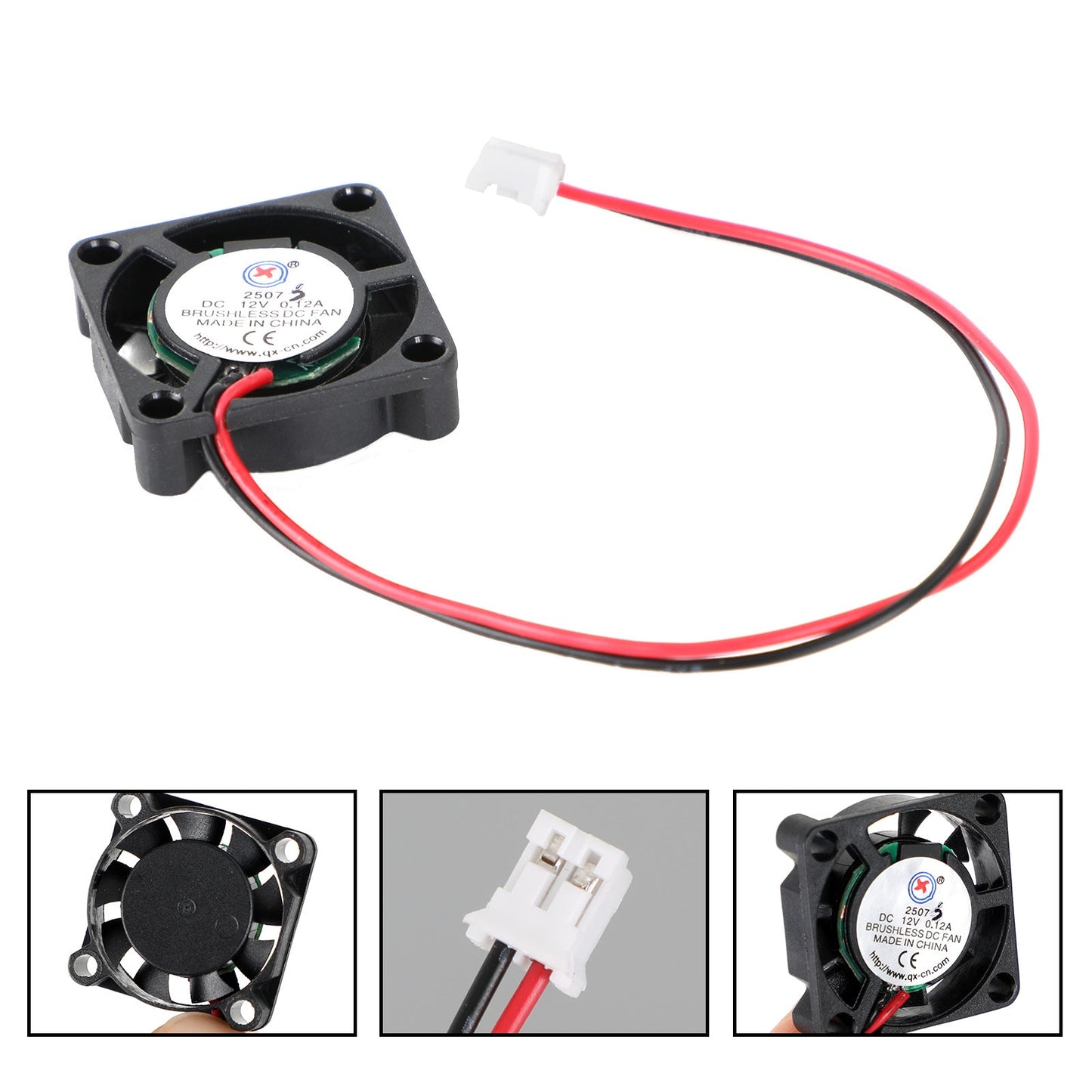 1Pc Brushless DC Cooling Blower Fan 12V 0.12A 2507S 25x25x7mm Sleeve 2 Pin Wire