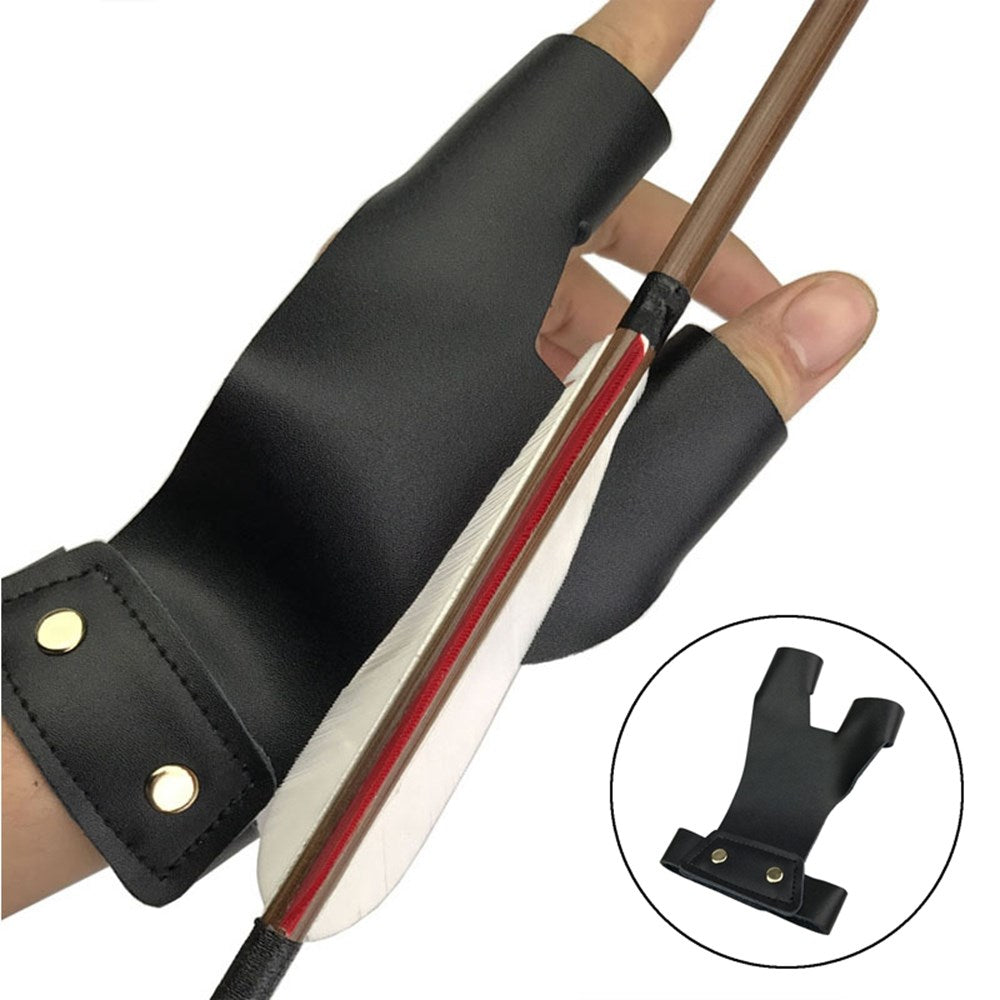 Archery 2 Finger Guard Tab Left Hand Leather Protector Gear Bow Shooting Arrows