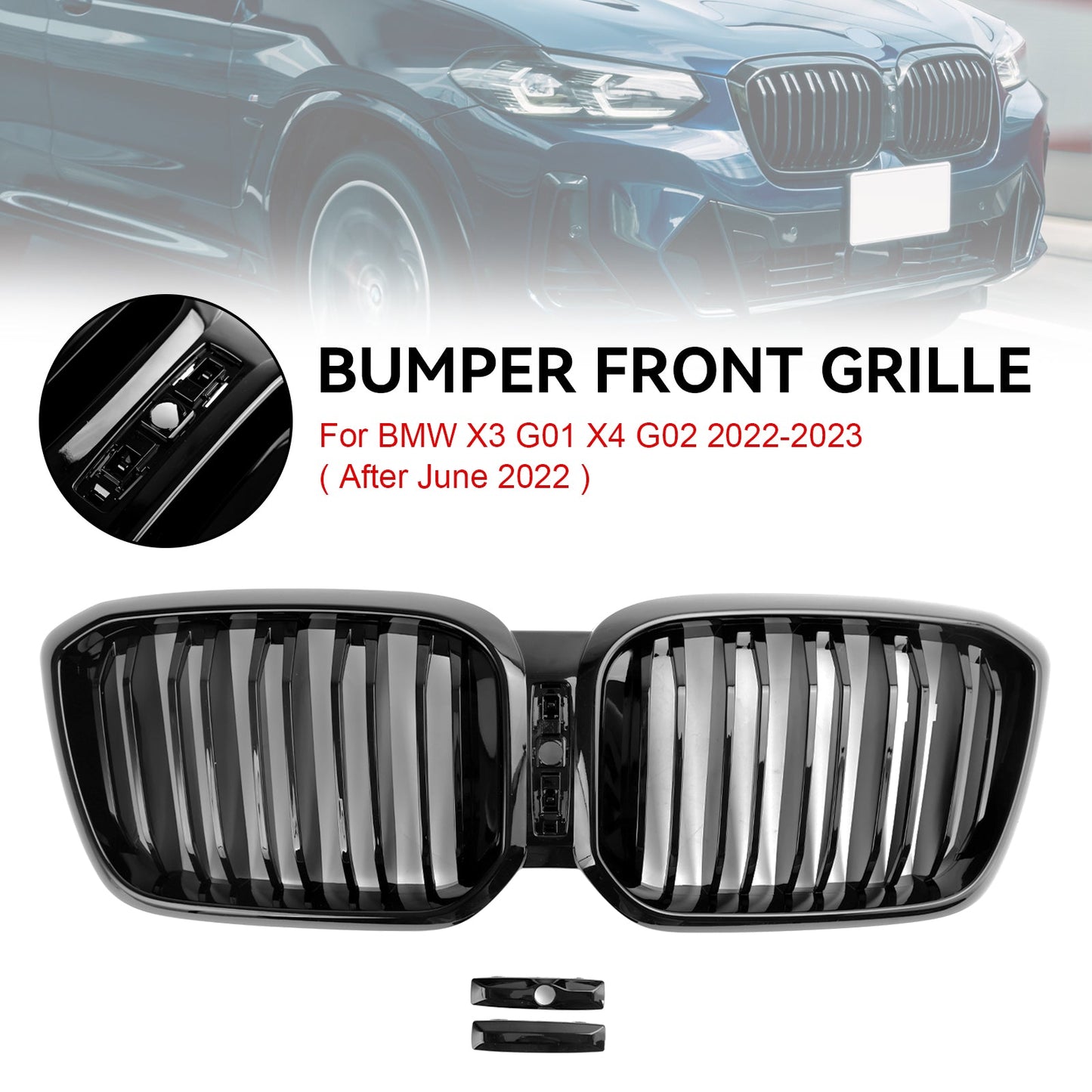 2022-2023 BMW X3 X4 G01 G02 Gloss Black Front Kidney Grill Grille