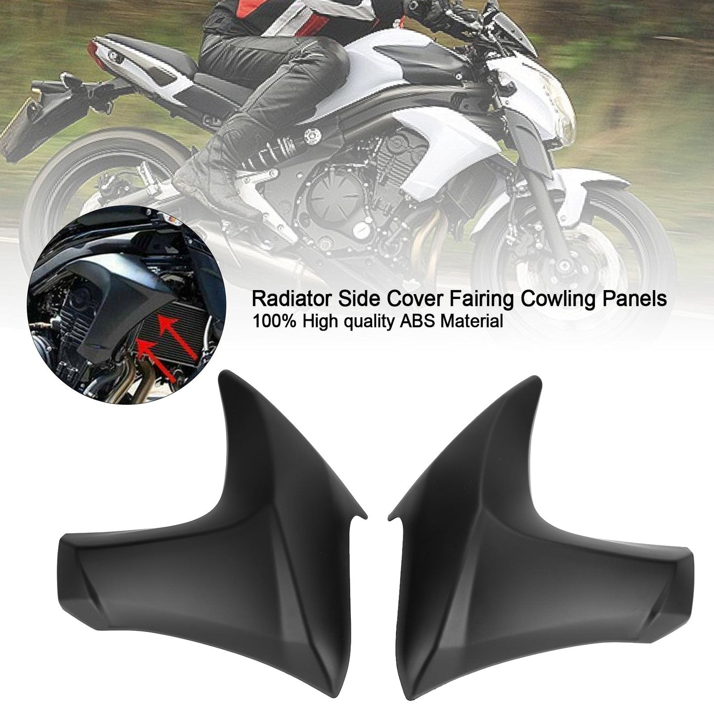 Radiator Side Cover Fairing Cowling Panels for Kawasaki ER6N 2012-2016 Black