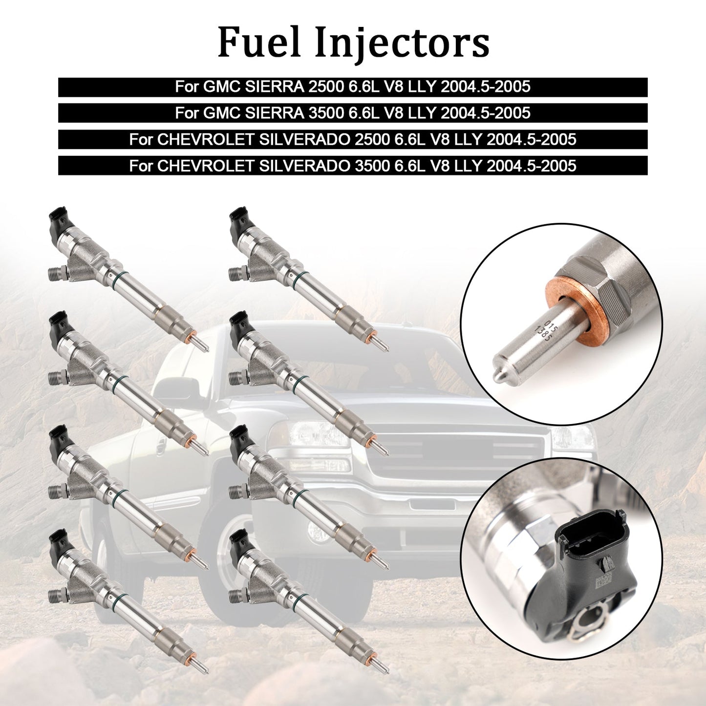 GMC Sierra 2500 3500 6.6L V8 LLY 2004.5-2005 8PCS Fuel Injector 0986435504 0445120027