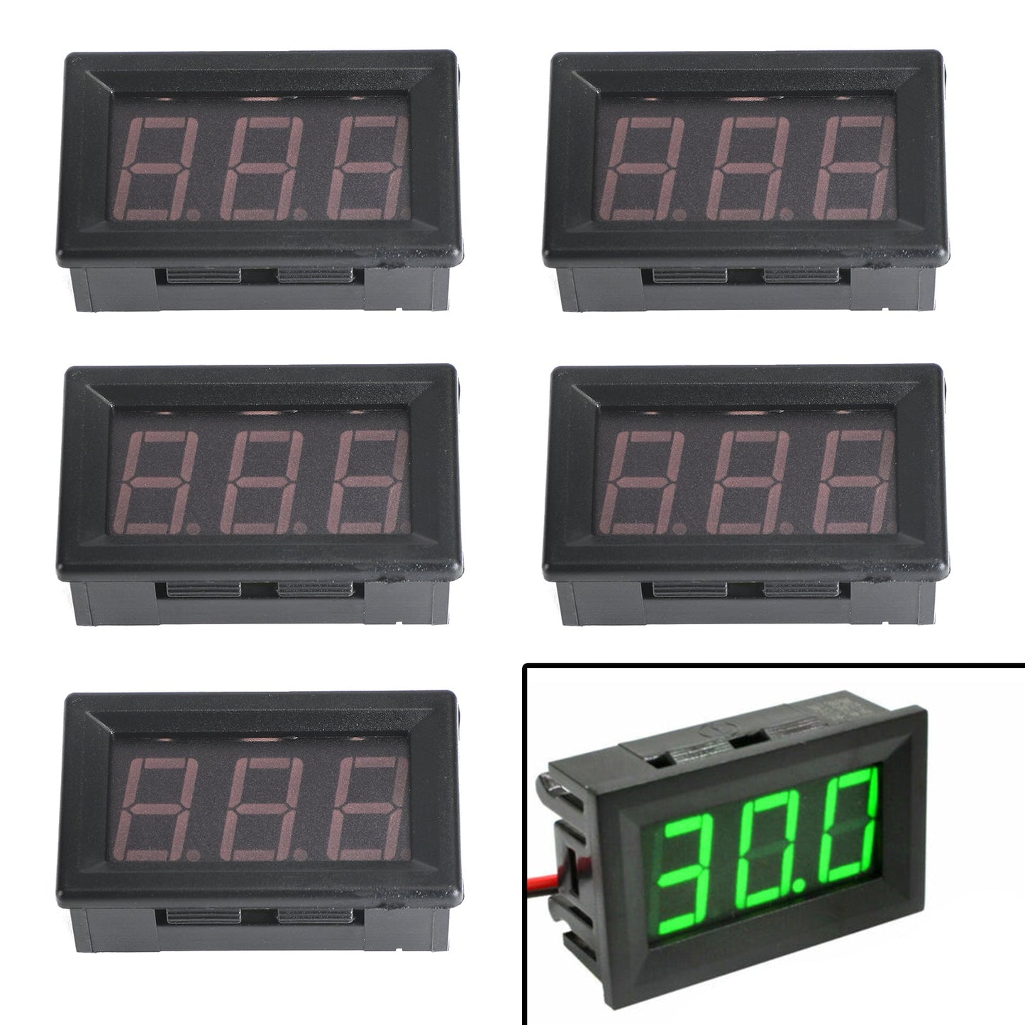 5Pcs Dc5-120V 0.56" 2 Wire Led Digital Display Panel Voltmeter Volt Tester Blue