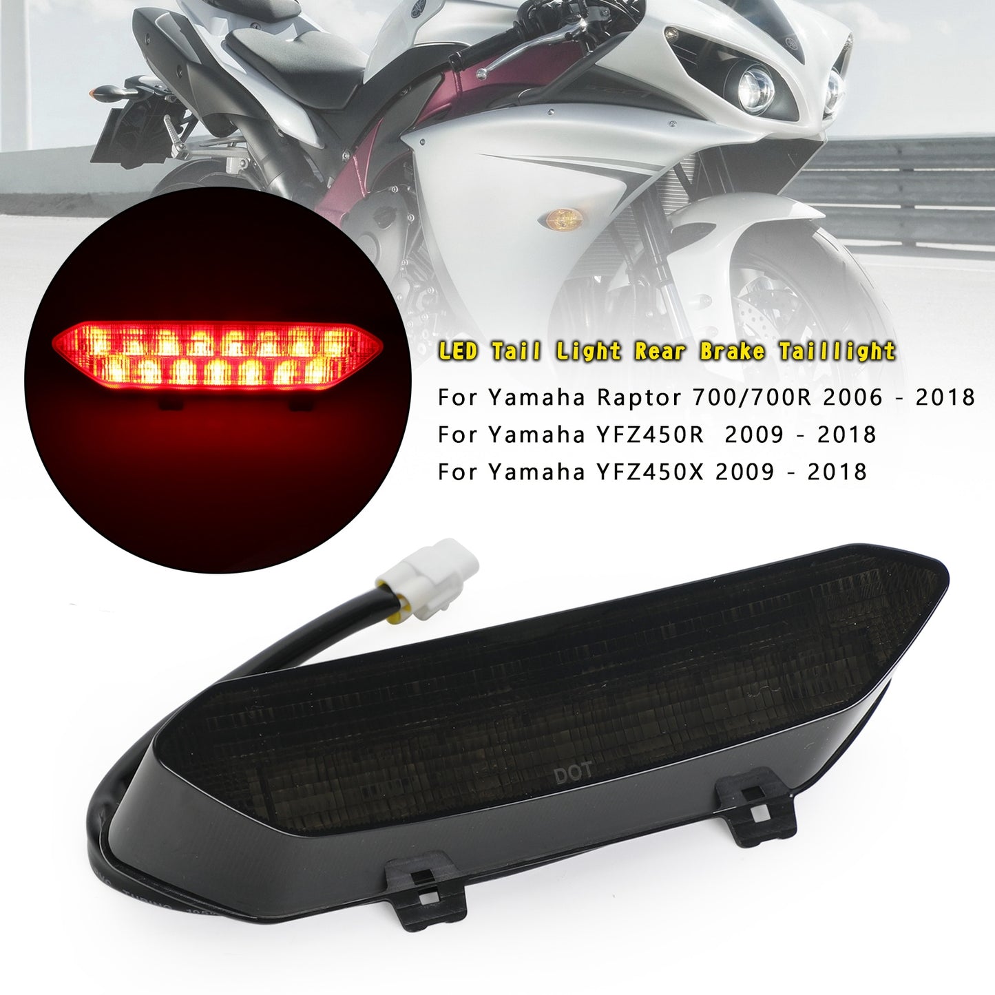 LED Brake Tail Light Fit For Yamaha Raptor 700/700R YFZ450R 2006-2018 Black