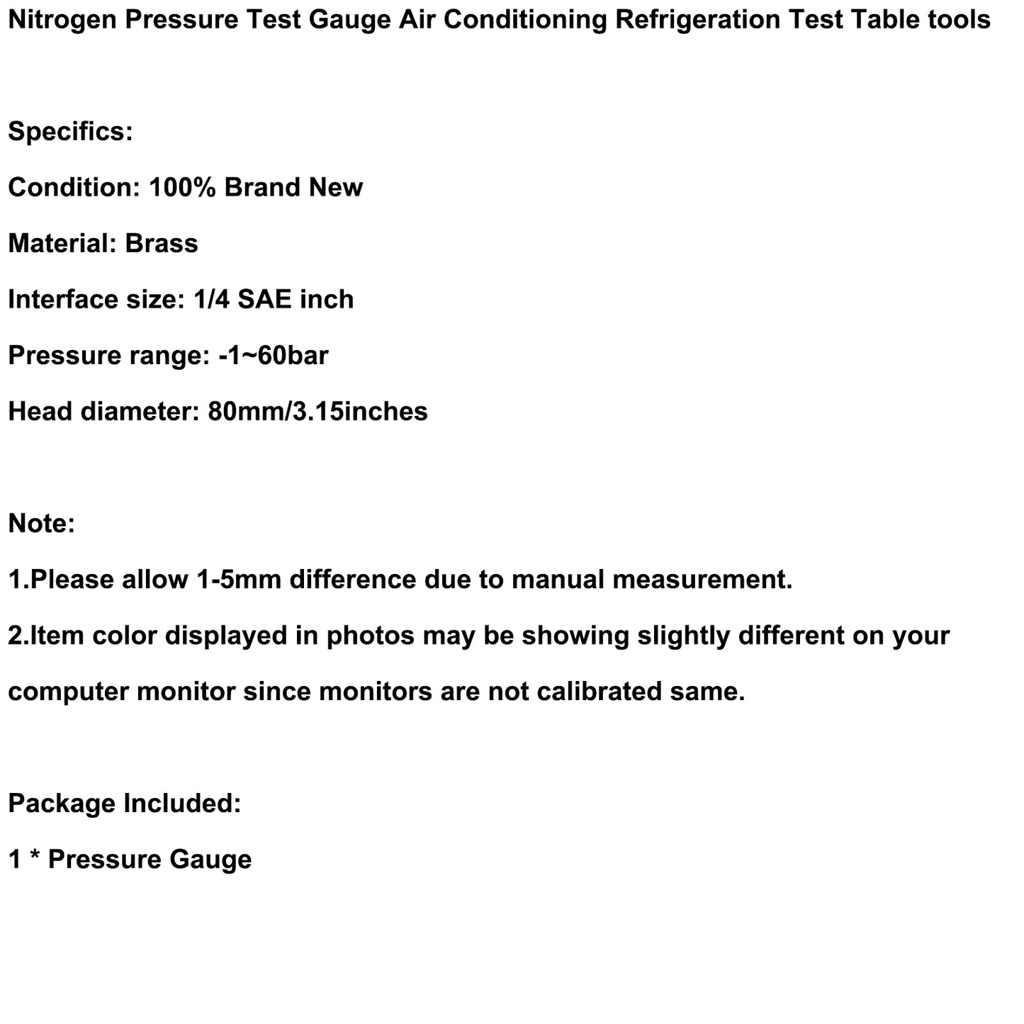 R134A Air Conditioning Refrigeration Nitrogen Pressure Gauge Test Table