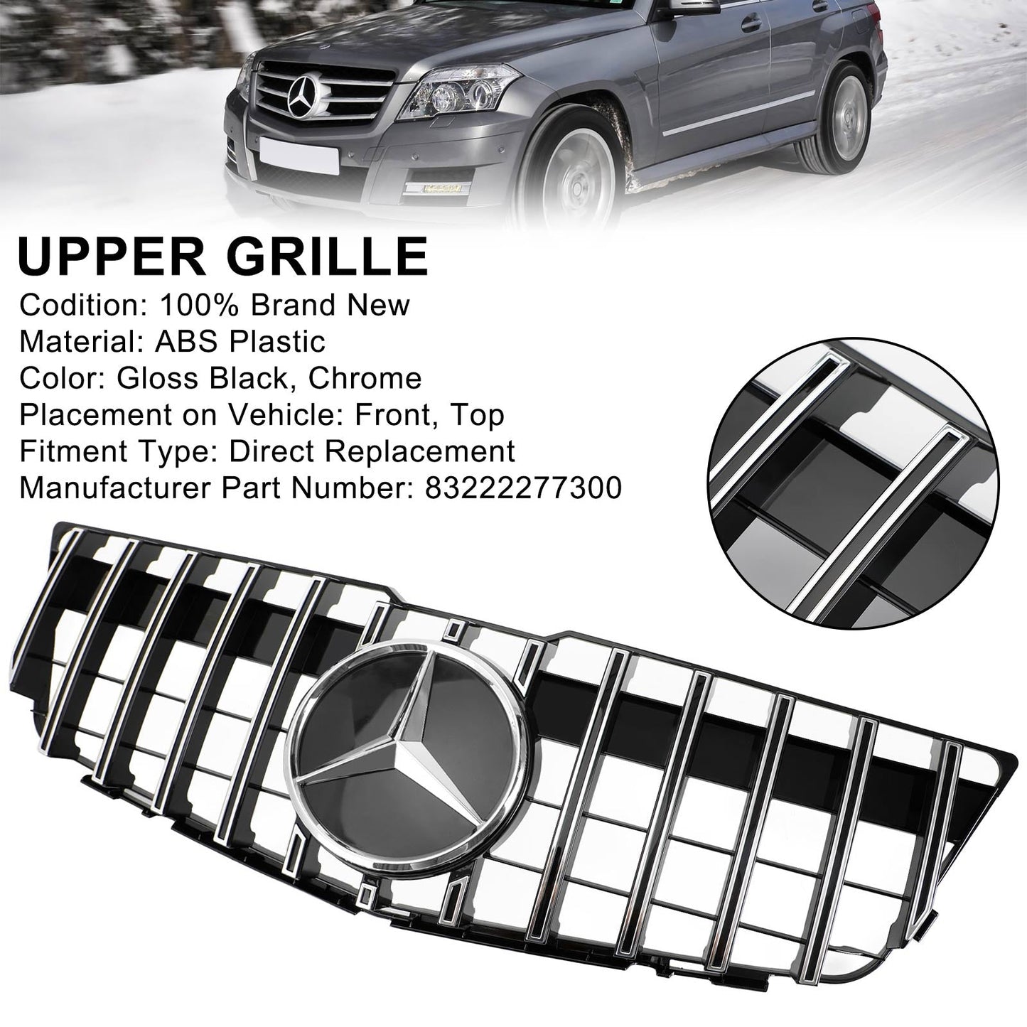 Front Bumper Upper Grill Grille Fit Mercedes-Benz GLK X204 2008-2012 GT Style