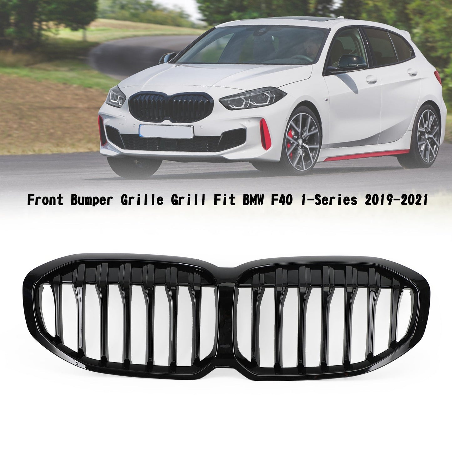 Gloss Black Front Replacement Hood Grille Fit BMW F40 1-Series 2019-2021