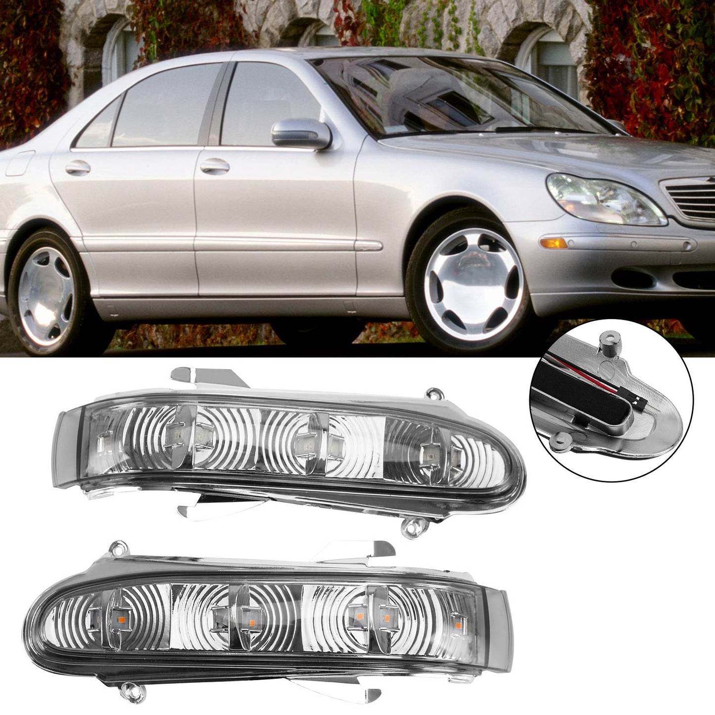 Pair Side Mirror LED Turn Signal Light For Benz S W220 CL W215 1999-2003 Gray