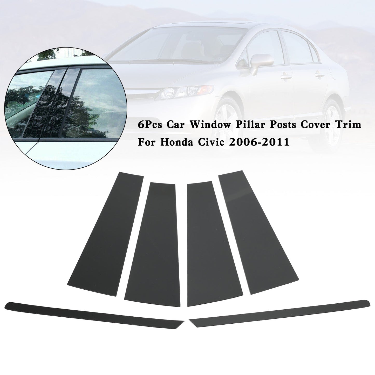 Honda Civic 2006-2011 6Pcs Car Window Pillar Posts Cover Trim