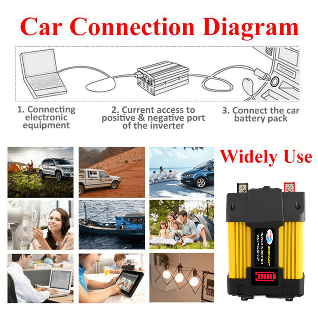 4000W Car Power Sine Wave Inverter w LED Display DC 12V To AC 220V Inverter