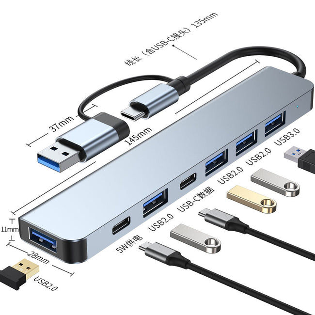 USB + Type C 2 Interface 7 in 1 USBC Hub Adapter Dock usb3.0+USB 2.0*2+SD+TF